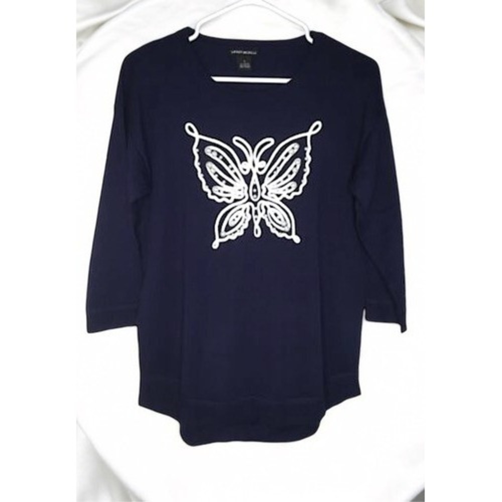 Lauren Michelle Navy Fairy Pearls Butterfly CrewNeck Sweater Women S China